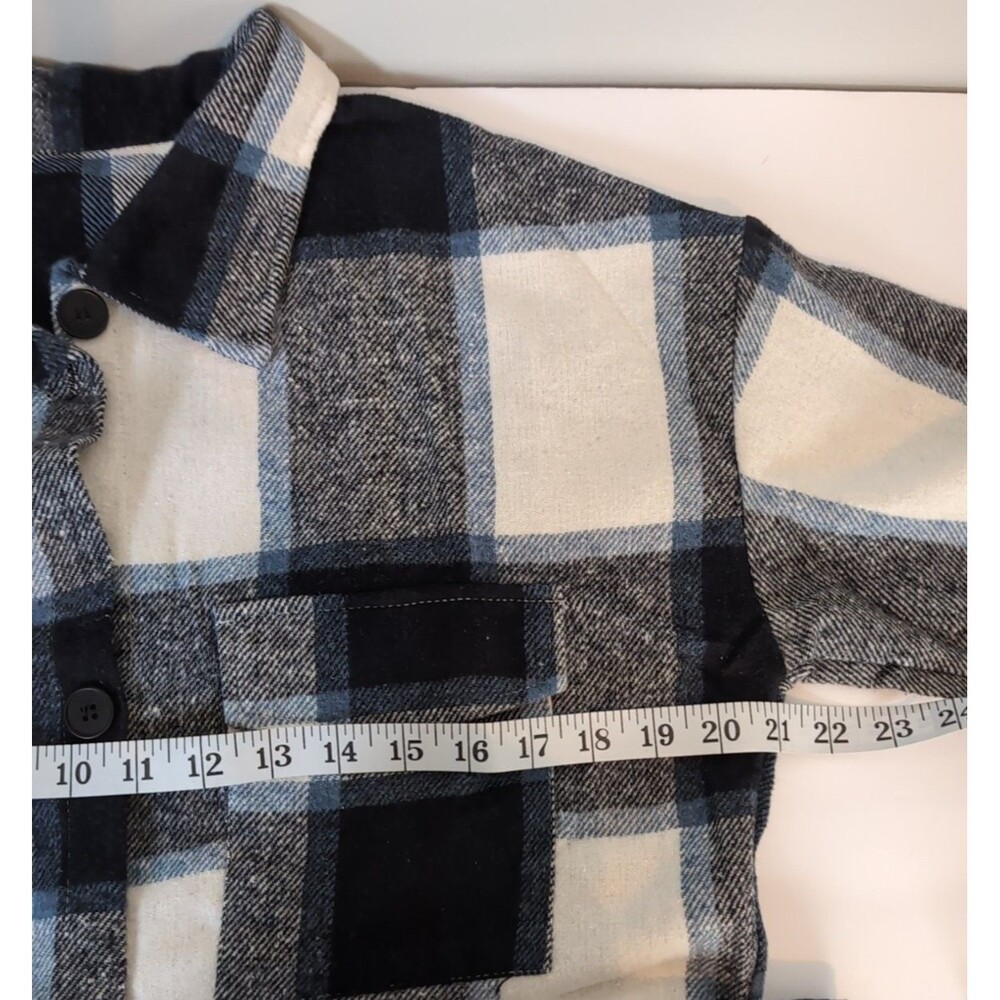 Long Plaid Shirt Midi Dress Women's Blue & White Long Sleeve Size M - Picture 5 of 7